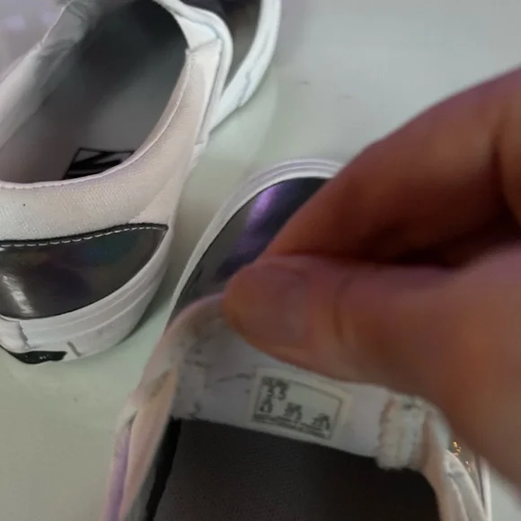 Vans Silver Slip-On Shoes EUC White with Iridescent Shiny Top and Fabulous Fit - Picture 8 of 13